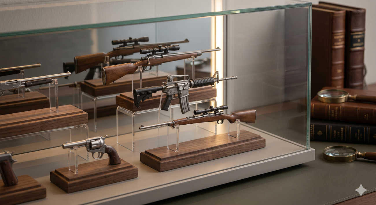 image showing detailed weapon miniatures display